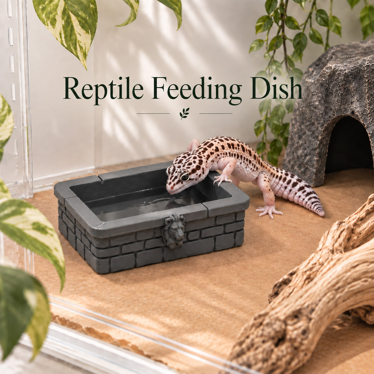 Water Dish Reptile - Castle Reptile Water Bowl Lion Head